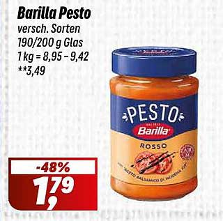 Barilla Pesto versch. Sorten 190/200 g Glas 1 kg = 8,95 – 9,42