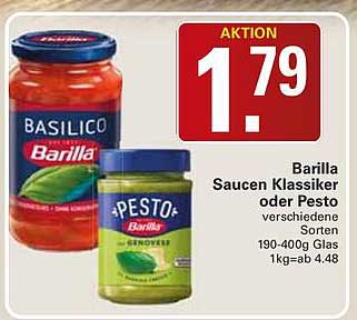 Barilla Saucen Klassiker oder Pesto verschiedene Sorten 190-400g Glas 1kg=ab 4.48