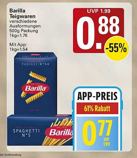 Barilla Teigwaren verschiedene Ausformungen 500g Packung