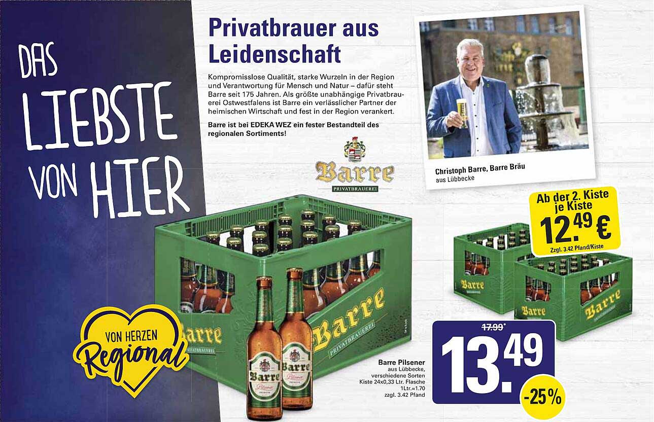 Barre Pilsener aus Lübbecke, verschiedene Sorten, Kiste 24x0,33 Ltr. Flasche