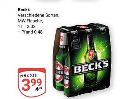 Beck's Verschiedene Sorten, MW-Flasche, 1 l = 2.02 + Pfand 0.48