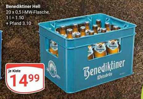 Benediktiner Hell 20 x 0,5 l-MW-Flasche, 1 l = 1,50 + Pfand 3.10