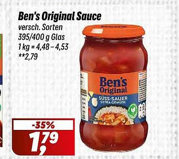 Ben's Original Sauce versch. Sorten 395/400 g Glas 1 kg = 4,48–4,53