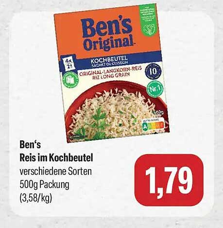 Ben's Reis im Kochbeutel verschiedene Sorten 500g Packung (3,58/kg)
