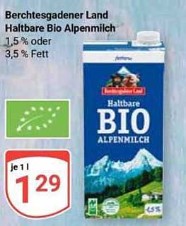 Berchtesgadener Land Haltbare Bio Alpenmilch 1,5 % oder 3,5 % Fett