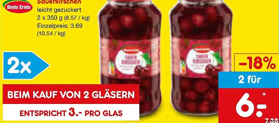 Beste Ernte Sauerkirschen leicht gezuckert 2 x 350 g