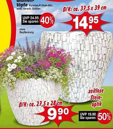 Blumentöpfe Kunststoff-Stein-Mix, weiß, versch. Größen