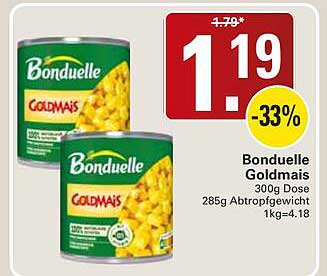 Bonduelle Goldmais 300g Dose 285g Abtropfgewicht 1kg=4.18