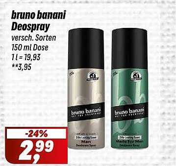 bruno banani Deospray Versch. Sorten 150 ml Dose 1 l = 19,93