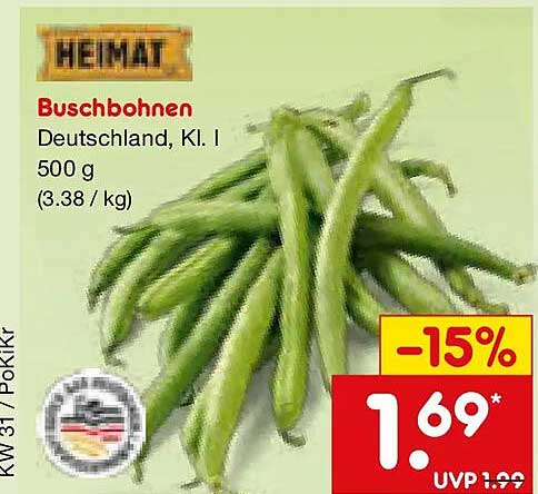 Buschbohnen Deutschland, Kl. I 500 g (3.38 / kg)