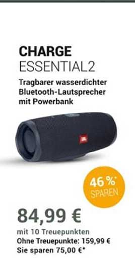 CHARGE ESSENTIAL2 Tragbarer wasserdichter Bluetooth-Lautsprecher mit Powerbank