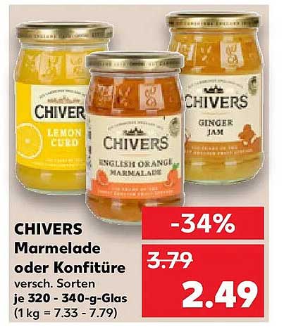 CHIVERS Marmelade oder Konfitüre versch. Sorten je 320 - 340-g-Glas (1 kg = 7.33 - 7.79)