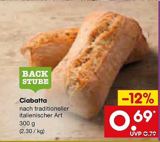 Ciabatta nach traditioneller italienischer Art 300 g (2.30 / kg)