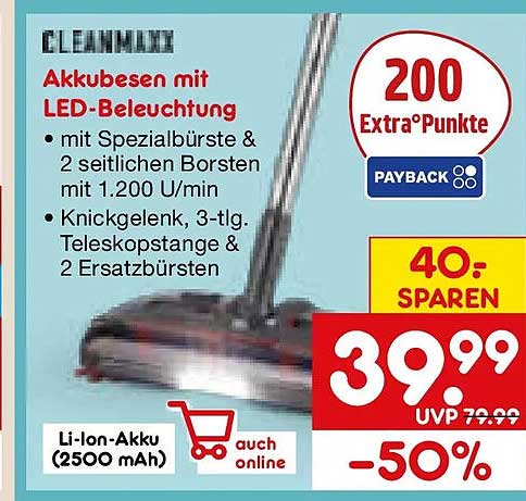 CLEANmaxx Akkubesen mit LED-Beleuchtung