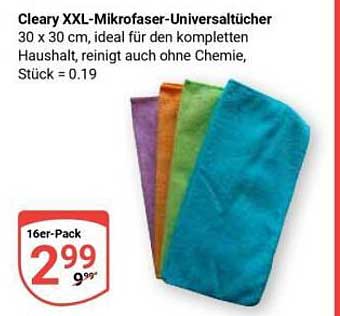 Cleary XXL-Mikrofaser-Universaltücher 30 x 30 cm, ideal für den kompletten Haushalt, reinigt auch ohne Chemie, Stück = 0.19