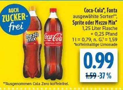 Coca-Cola*, Fanta ausgewählter Sorten*, Sprite oder Mezzo Mix* 1,25 Liter Flasche + 0,25 Pfand