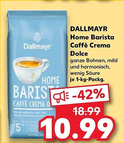 DALLMAYR Home Barista Caffè Crema Dolce ganze Bohnen, mild und harmonisch, wenig Säure je 1-kg-Packg.