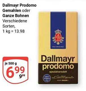 Dallmayr Prodomo Gemahlen oder Ganze Bohnen Verschiedene Sorten, 1 kg = 13.98
