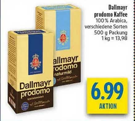 Dallmayr prodomo Kaffee 100 % Arabica, verschiedene Sorten 500 g Packung 1 kg = 13,98
