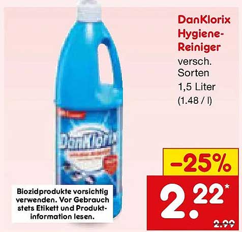DanKlorix Hygiene-Reiniger versch. Sorten 1,5 Liter (1.48 / l)