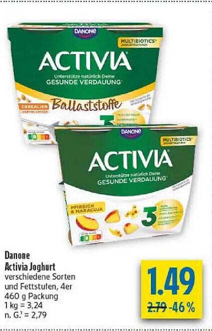 Danone Activia Joghurt verschiedene Sorten und Fettstufen, 4er 460 g Packung