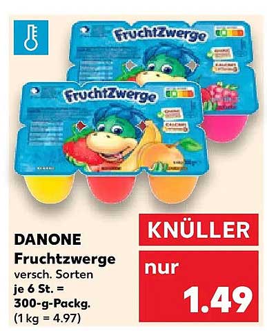 DANONE Fruchtzwerge versch. Sorten je 6 St. = 300-g-Packg. (1 kg = 4.97)