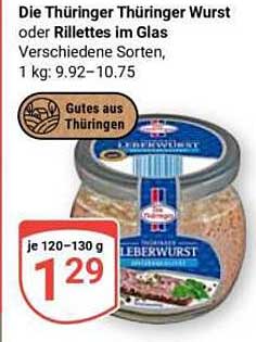Die Thüringer Thüringer Wurst oder Rillettes im Glas Verschiedene Sorten, 1 kg: 9.92–10.75 Gutes aus Thüringen LEBERWURST je 120–130 g