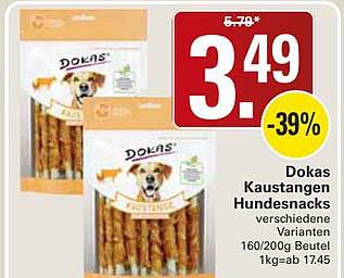Dokas Kaustangen Hundesnacks verschiedene Varianten 160/200g Beutel 1kg = 4,14 / 6,24