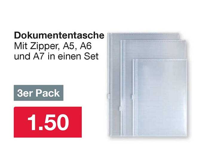 Dokumententasche Mit Zipper, A5, A6 und A7 in einen Set