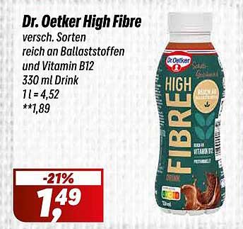 Dr. Oetker High Fibre versch. Sorten reich an Ballaststoffen und Vitamin B12 330 ml Drink