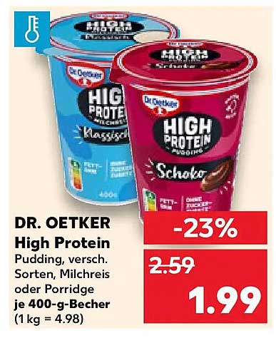 DR. OETKER High Protein Pudding, versch. Sorten, Milchreis oder Porridge je 400-g-Becher (1 kg = 4.98)