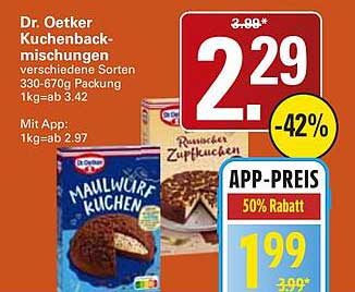 Dr. Oetker Kuchenbackmischungen verschiedene Sorten 330-670g Packung 1kg=ab 3.42