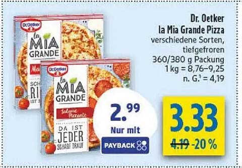 Dr. Oetker La Mia Grande Pizza verschiedene Sorten, tiefgefroren 360/380 g Packung