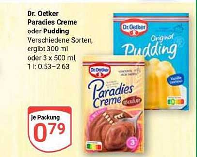 Dr. Oetker Paradies Creme oder Pudding Verschiedene Sorten, ergibt 300 ml oder 3 x 500 ml, 1 l: 0.53–2.63