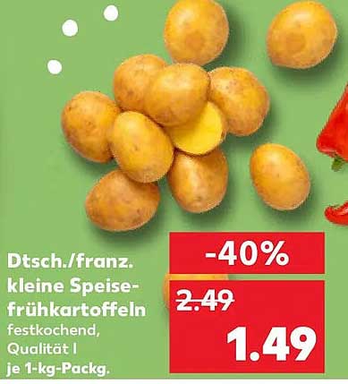 Dtsch./franz. kleine Speise-frühkartoffeln festkochend, Qualität I, je 1-kg-Packg.