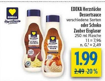EDEKA Herzstücke Dessertsauce verschiedene Sorten oder Schoko Zauber Eislglasure 250 ml Flasche