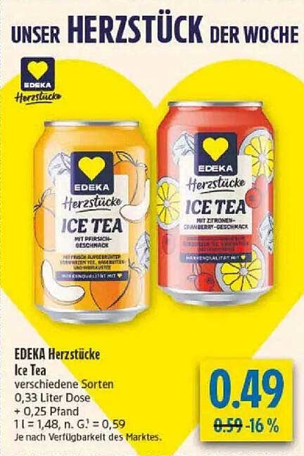 EDEKA Herzstücke Ice Tea verschiedene Sorten 0,33 Liter Dosen