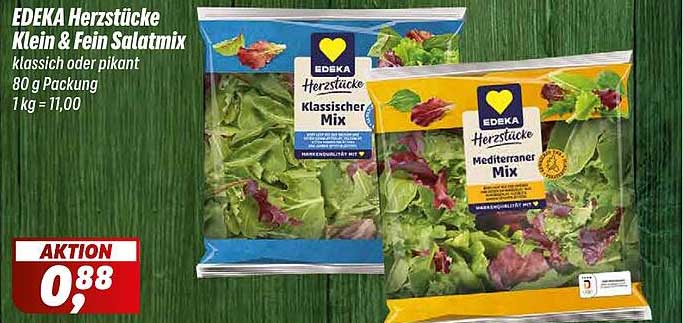 EDEKA Herzstücke Klein & Fein Salatmix klassisch oder pikant 80 g Packung 1 kg = 11,00