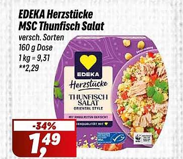 EDEKA Herzstücke MSC Thunfisch Salat versch. Sorten 160 g Dose 1 kg = 9,31 **2,29