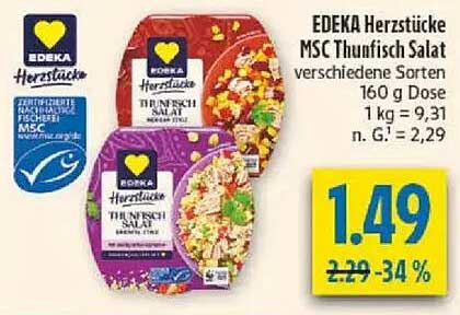 EDEKA Herzstücke MSC Thunfisch Salat verschiedene Sorten 160 g Dose