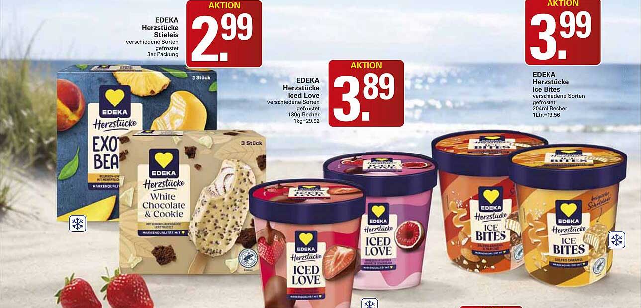 EDEKA Herzstücke Stieleis verschiedene Sorten gefrostet 3er Packung
