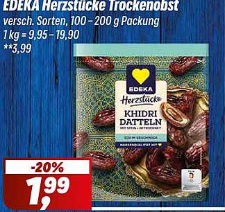 EDEKA Herzstücke Trockenobst versch. Sorten, 100 - 200 g Packung 1 kg = 9,95 - 19,90