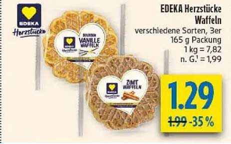 EDEKA Herzstücke Waffeln verschiedene Sorten, 3er 165 g Packung