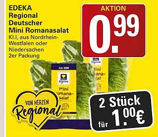 EDEKA Regional Deutscher Mini Romana Salat Kl. I, aus Nordrhein-Westfalen oder Niedersachsen 2er Packung
