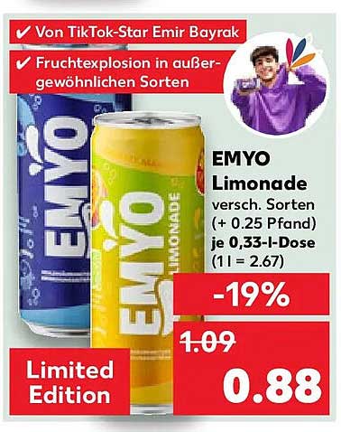 EMYO Limonade versch. Sorten (+ 0.25 Pfand) je 0,33-l-Dose (1 l = 2.67)