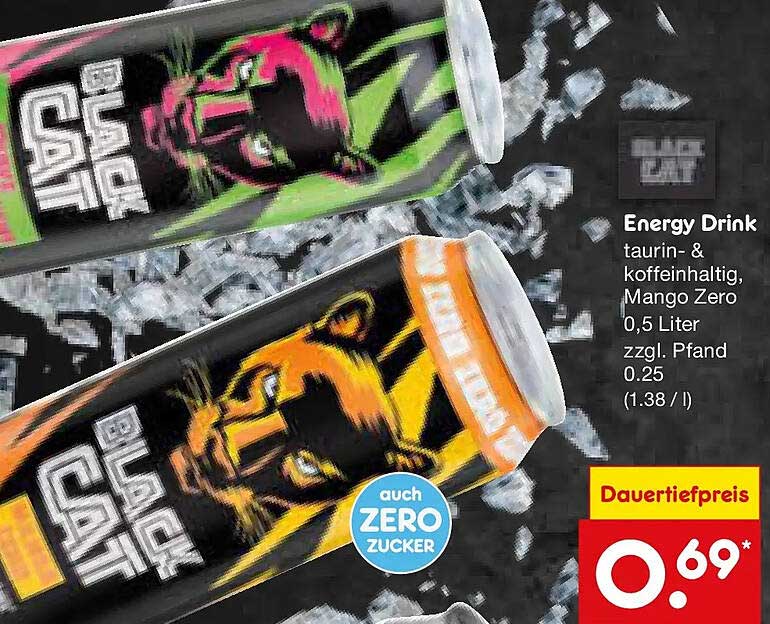 Energy Drink taurin- & koffeinhaltig, Mango Zero 0,5 Liter zzgl. Pfand 0.25 (1.38 / l)