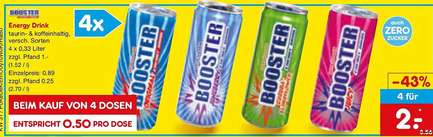 Energy Drink taurine- & koffeinhaltig, versch. Sorten 4 x 0,33 Liter