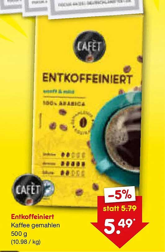Entkoffeiniert Kaffee gemahlen 500 g