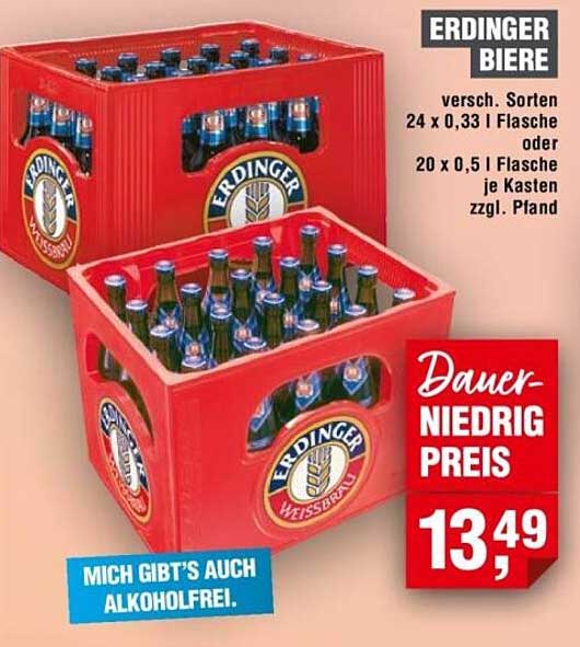 ERDINGER BIERE versch. Sorten 24 x 0,33 l Flasche oder 20 x 0,5 l je Kasten zzgl. Pfand