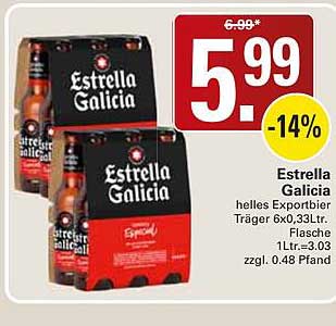 Estrella Galicia helles Exportbier Träger, 6x30,33Ltr. Flasche
